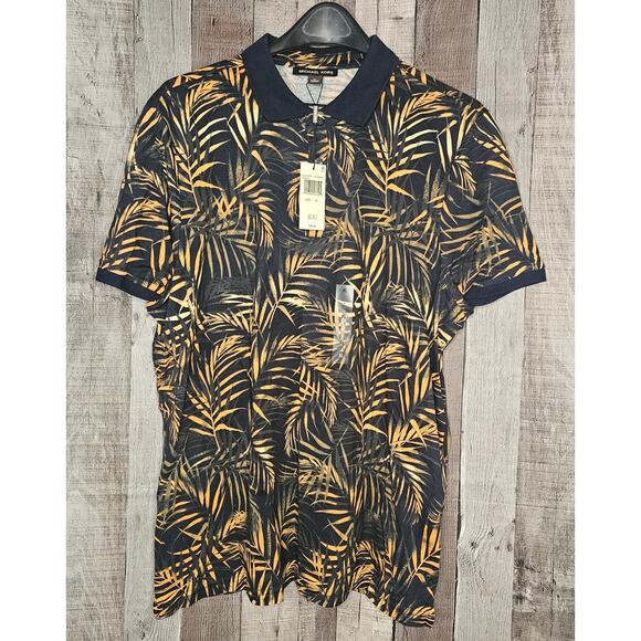 MICHAEL KORS Palm Print Short Sleeve Polo Shirt Size Medium NEW With Tags - Picture 1 of 6